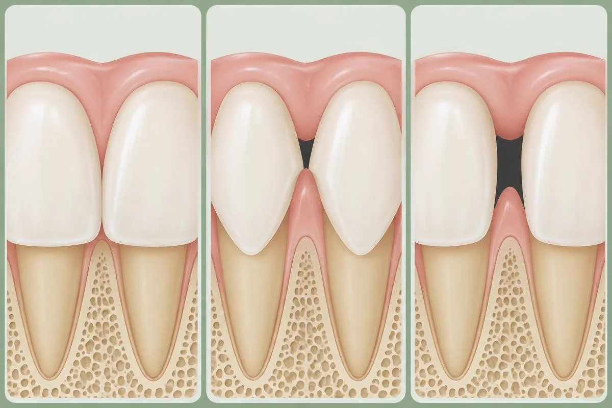 Relación entre papila interdental, forma dental y soporte óseo en los triángulos negros